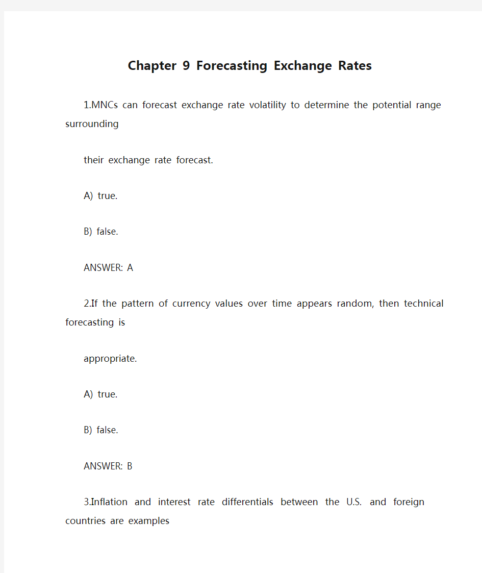 Chapter 9 Forecasting Exchange Rates