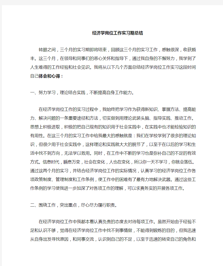 经济学专业实习总结范文