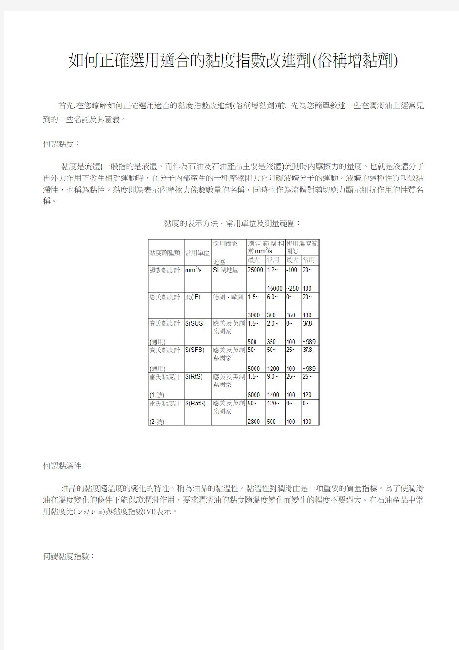 如何正确选用适合的黏度指数改进剂