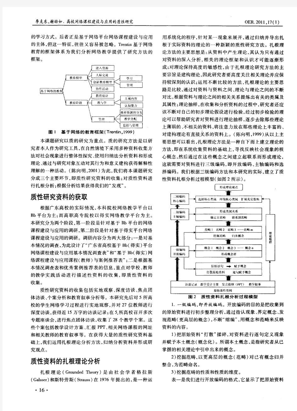 高校网络课程建设与应用的质性研究