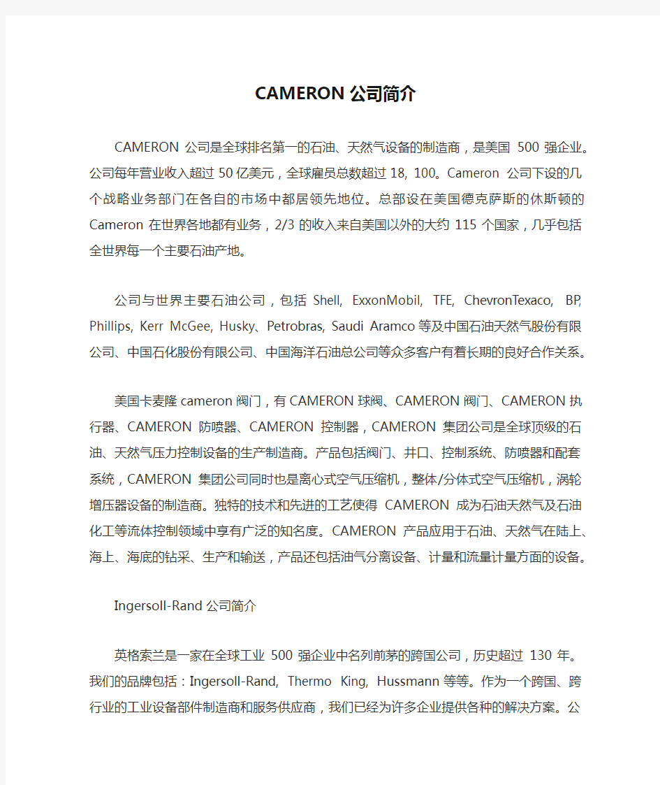 CAMERON公司简介