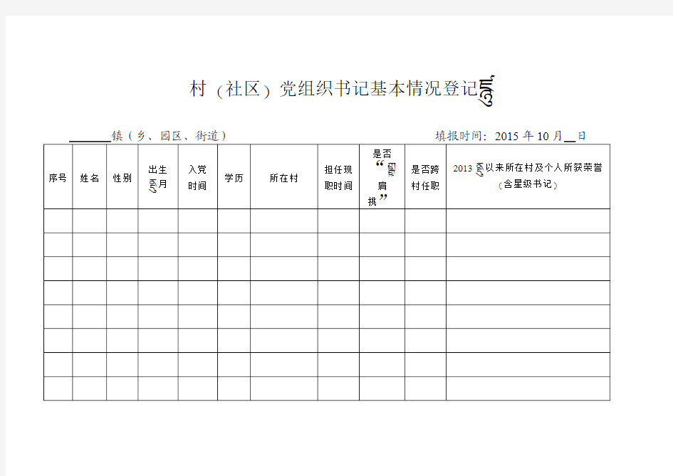 村(社区)党组织书记基本情况登记表