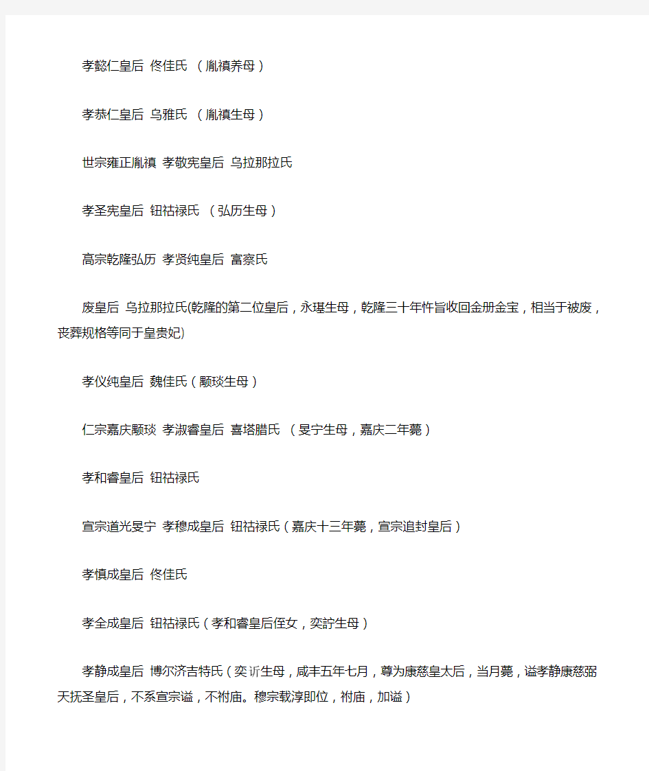 清朝皇帝皇后列表