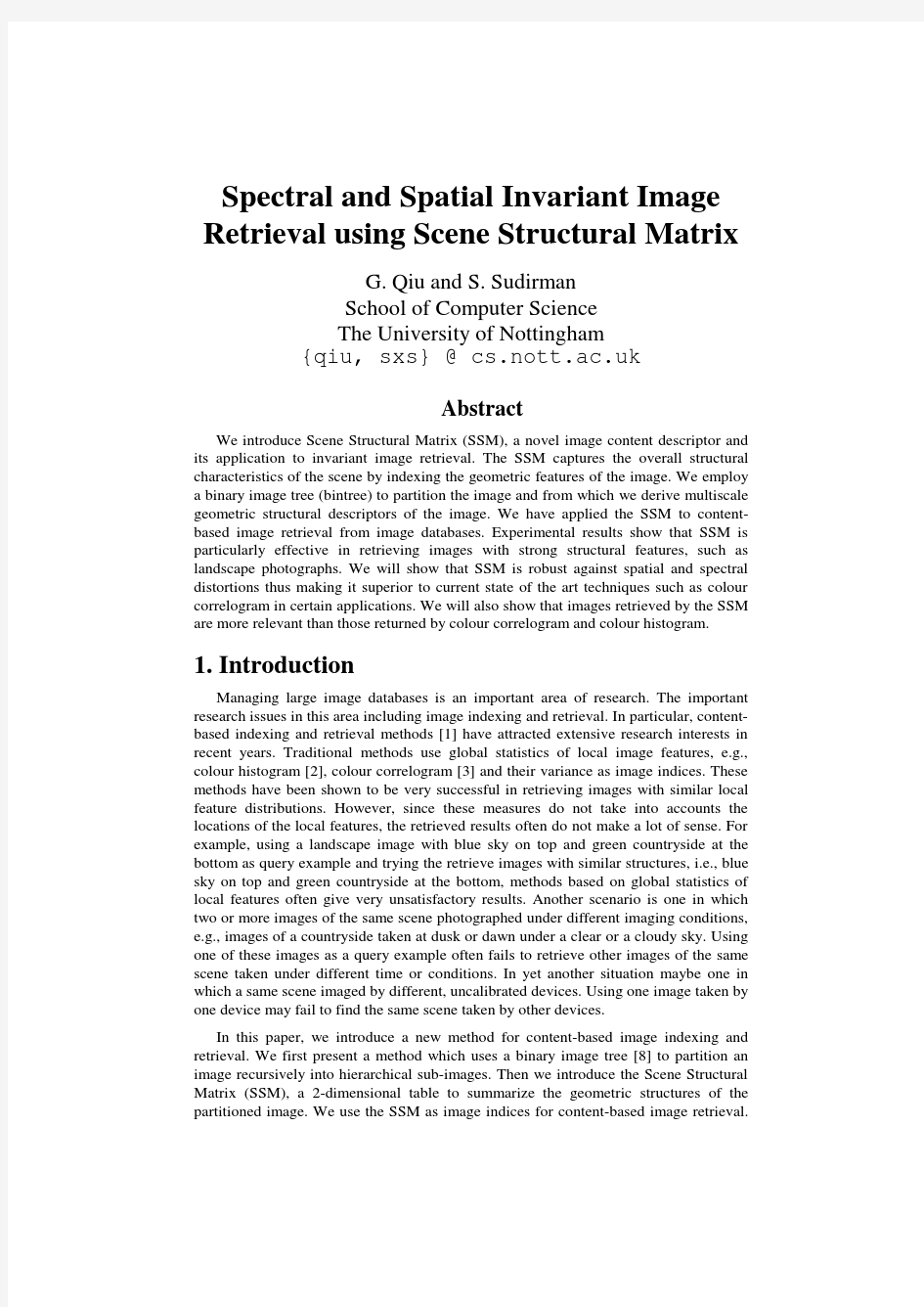 Spectral and spatial invariant image retrieval using scene structural matrix