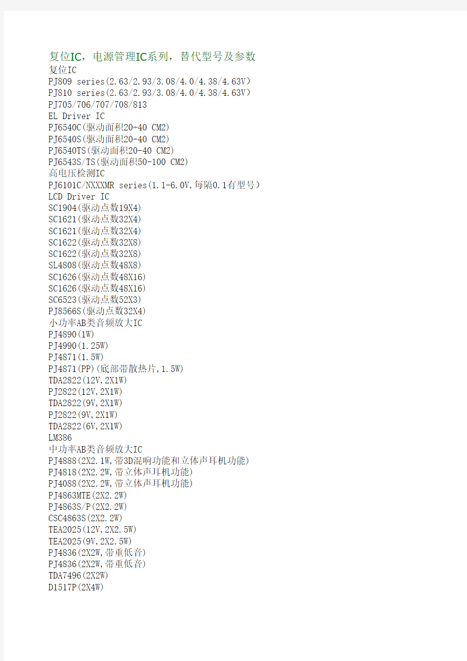 复位IC,电源管理IC系列,替代型号及参数