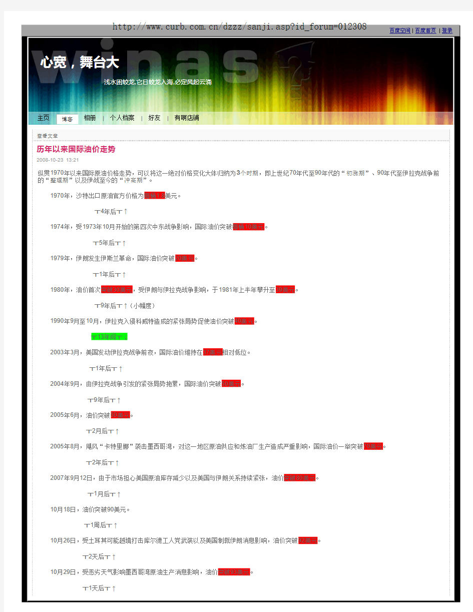 历年以来国际油价走势