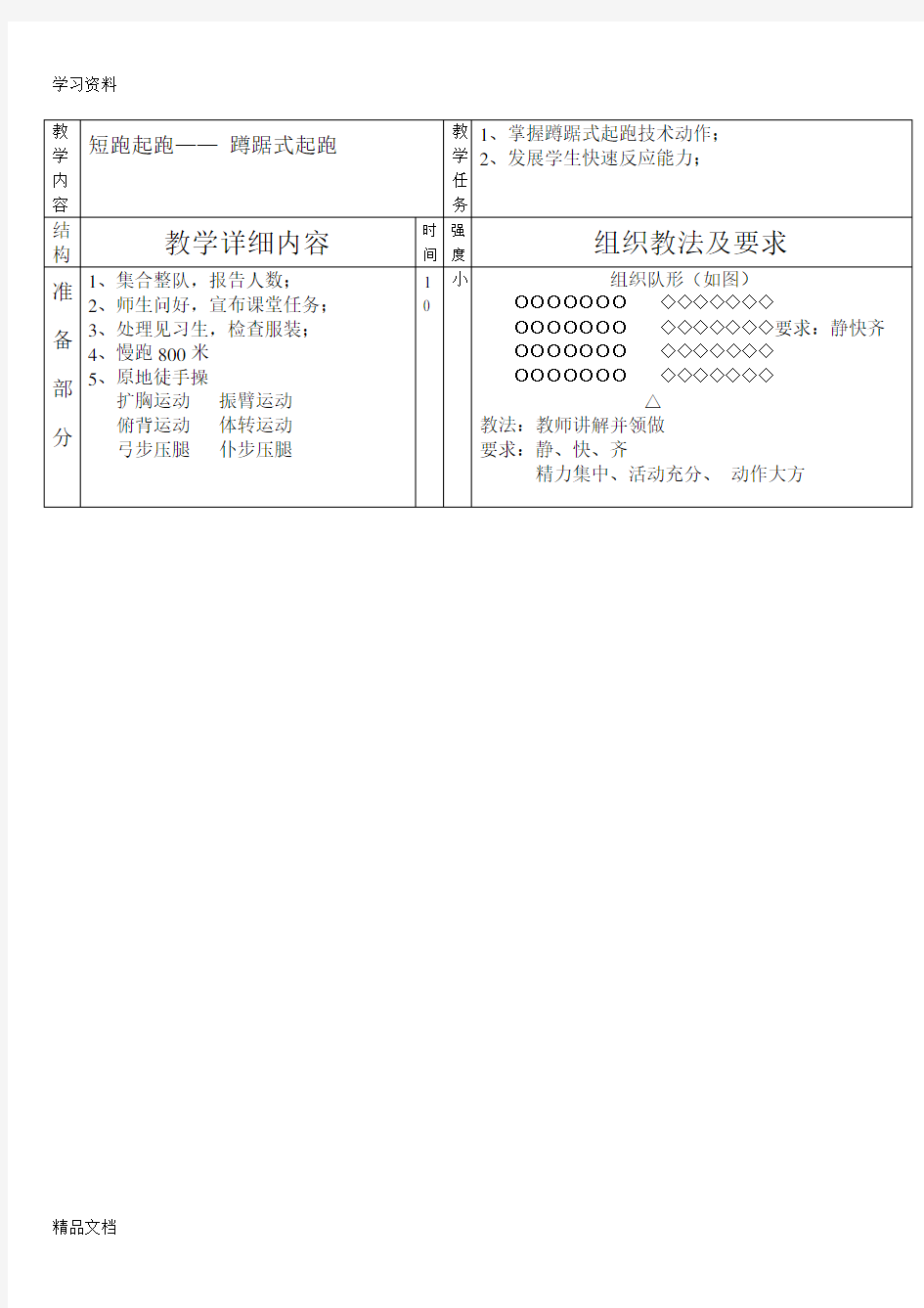 最新中学体育课田径教案教学内容