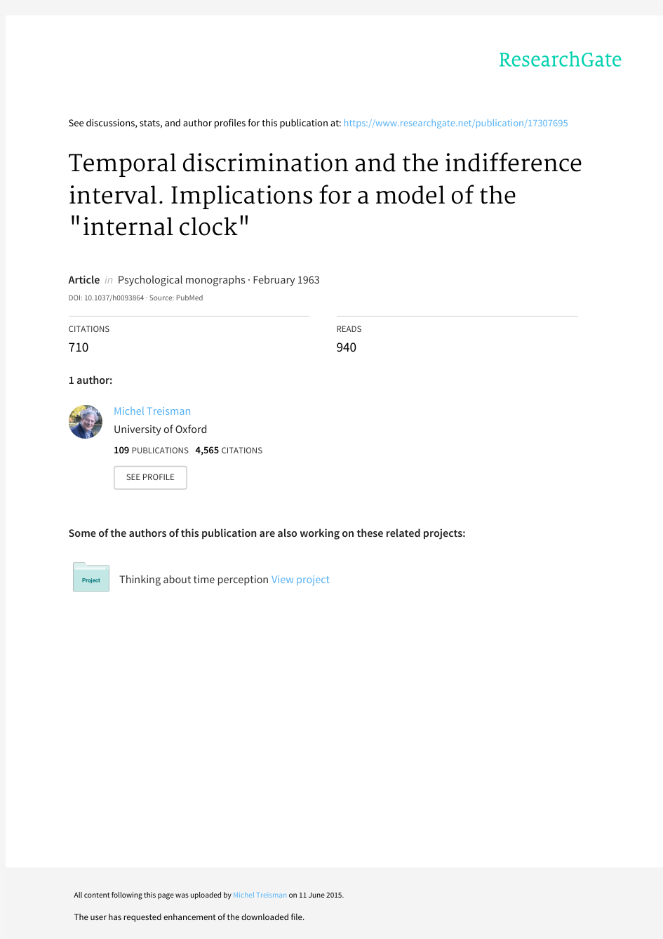 Temporal discrimination and the indifference interval. Implications for a model of the