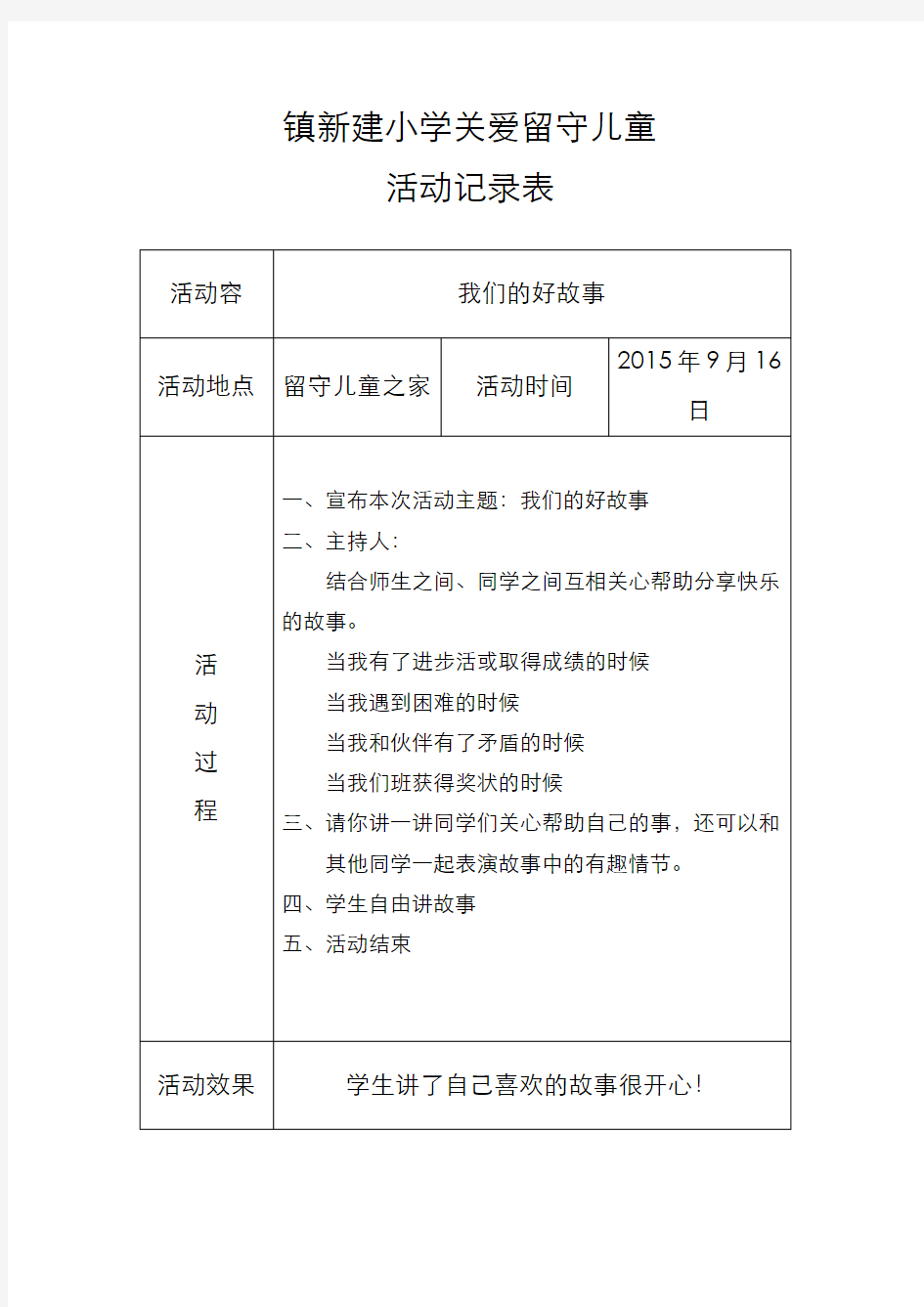 关爱留守儿童活动记录15年度