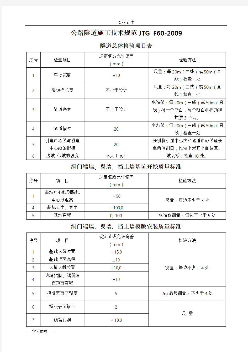 公路隧道施工技术规范JTG_F60_2009(质量评定标准)