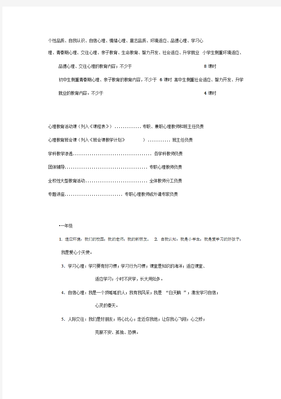 学校心理健康教育课程设置