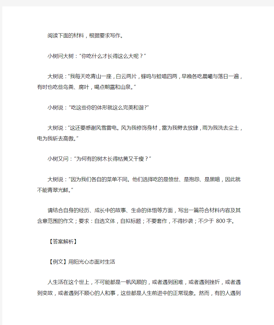 高考语文满分作文范例及解析--用阳光心态面对生活