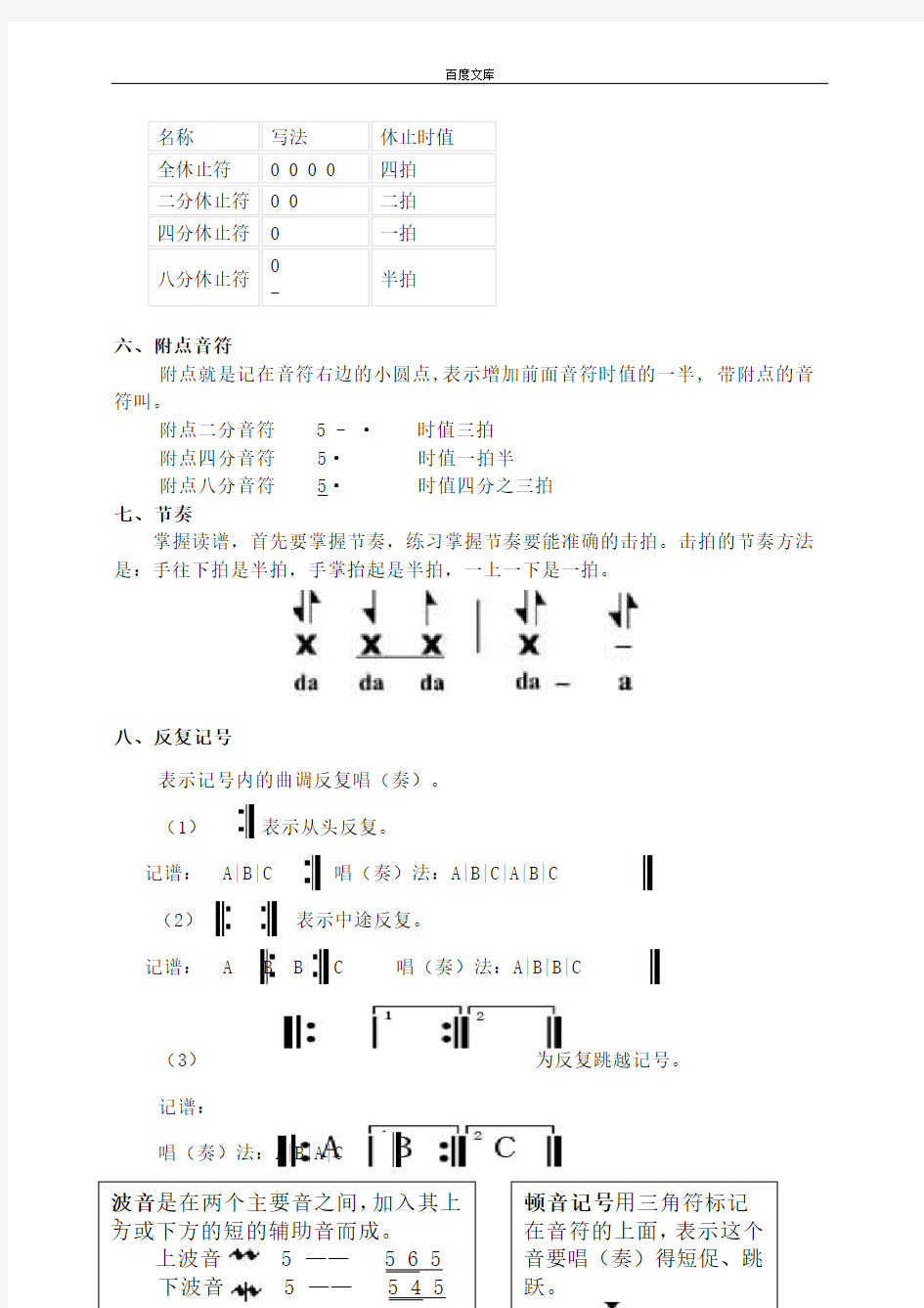 小学音乐简谱乐理知识