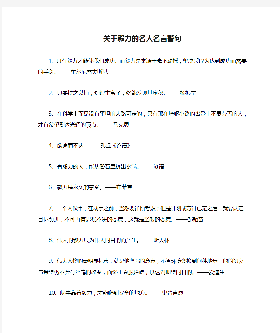 关于毅力的名人名言警句