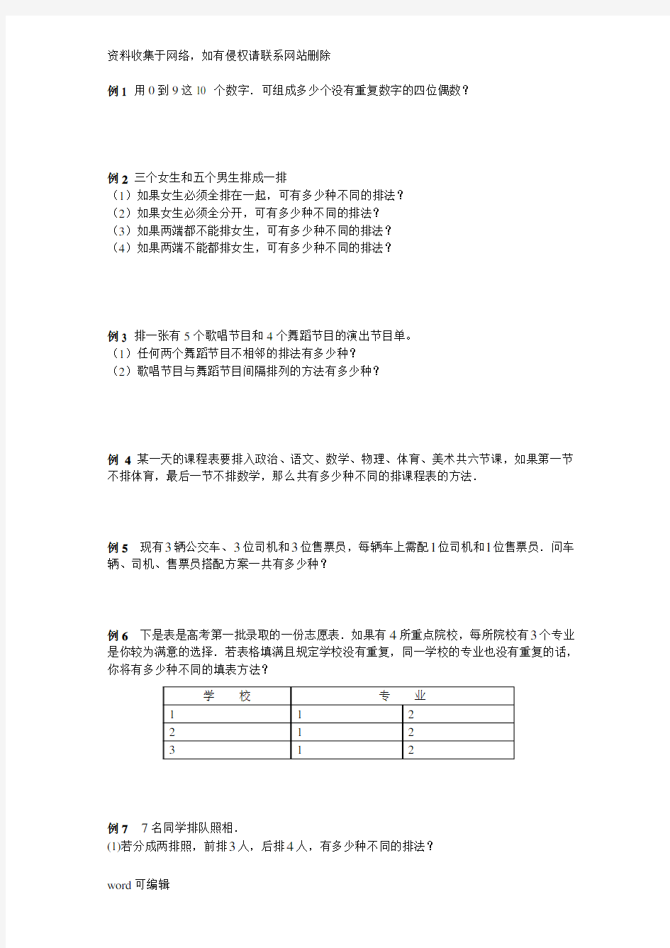 排列组合典型例题(带详细答案)word版本