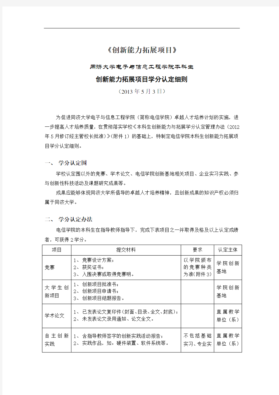 同济大学创新学分认定细则