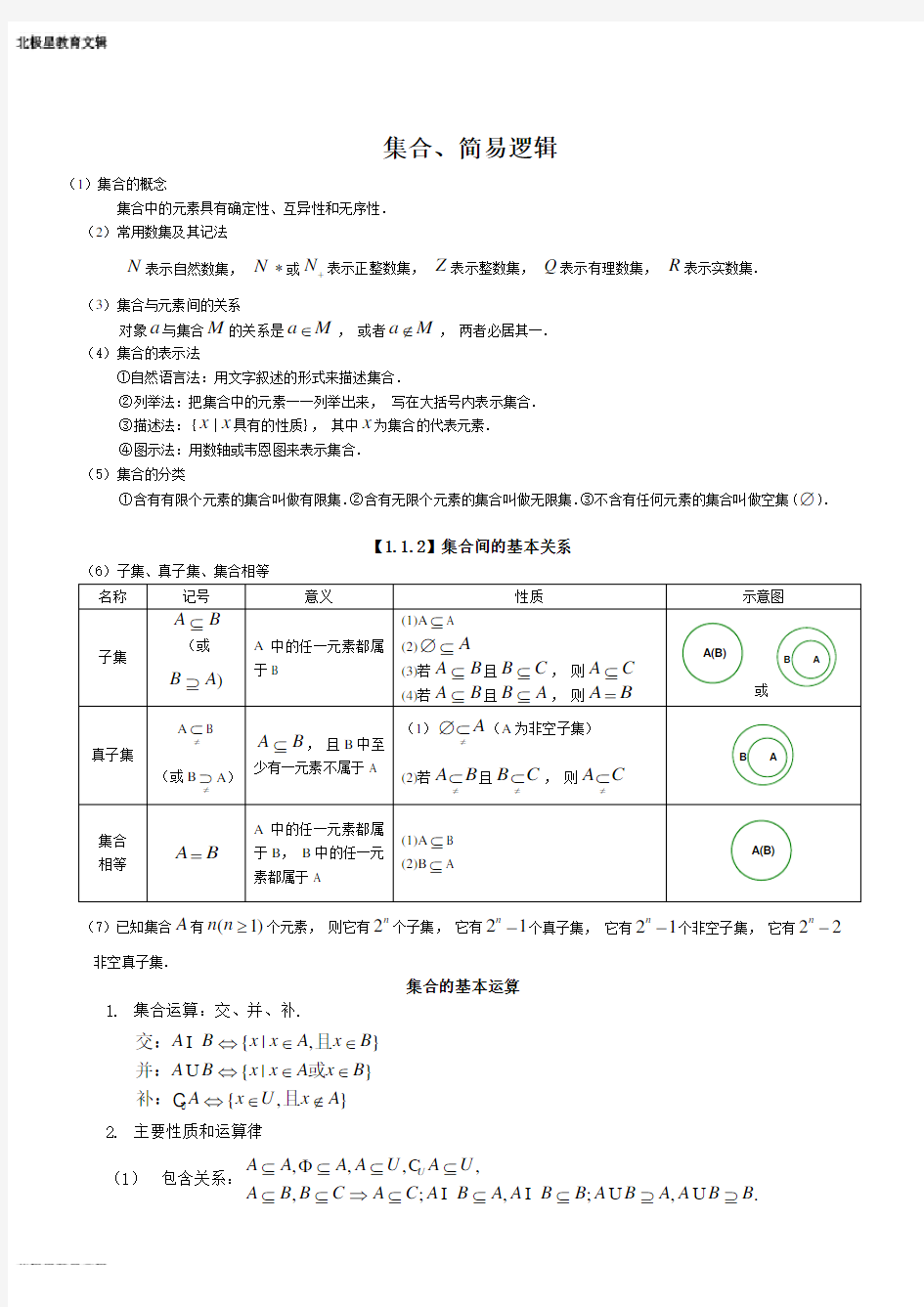 高考文科数学集合专题讲解及高考真题精选(含答案)