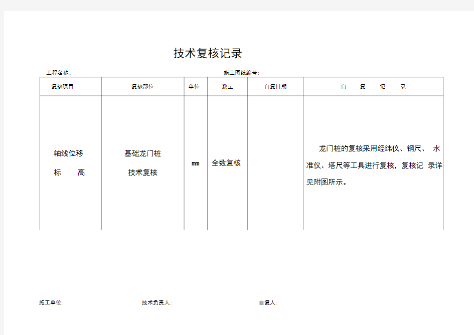 技术复核记录表格示范