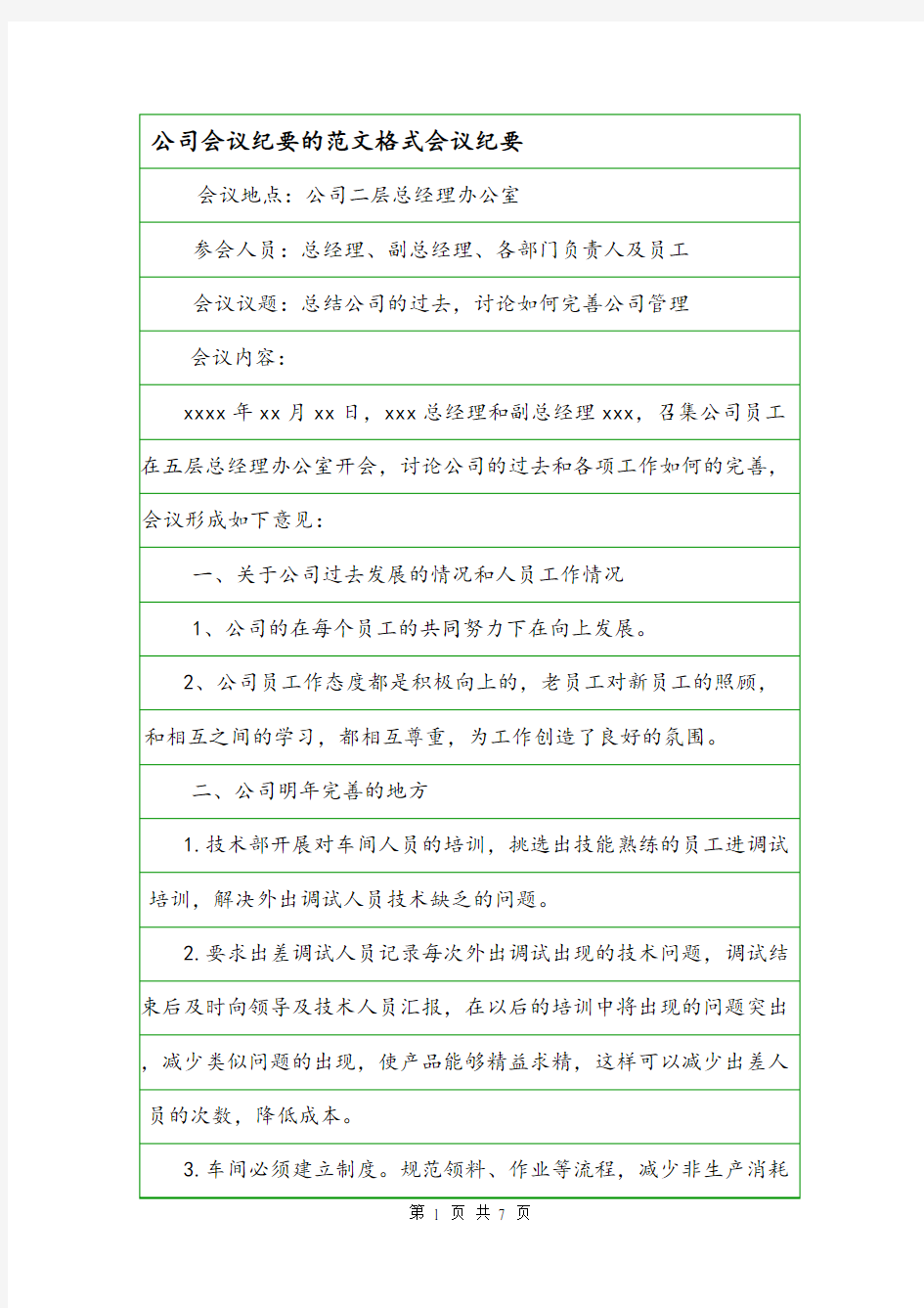 公司会议纪要的范文格式会议纪要.doc