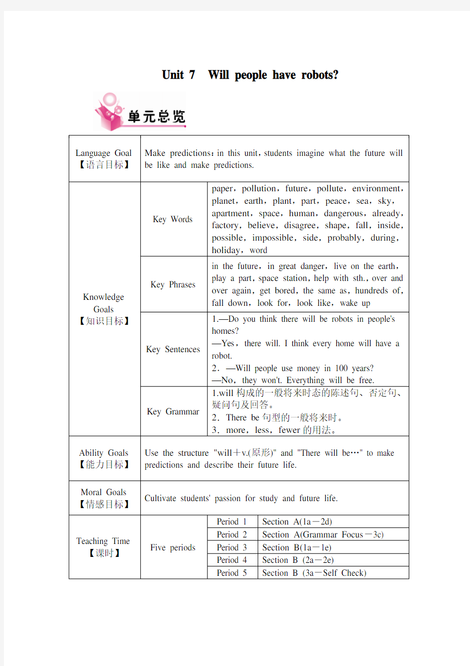 人教版八年级英语上册Unit 7教案