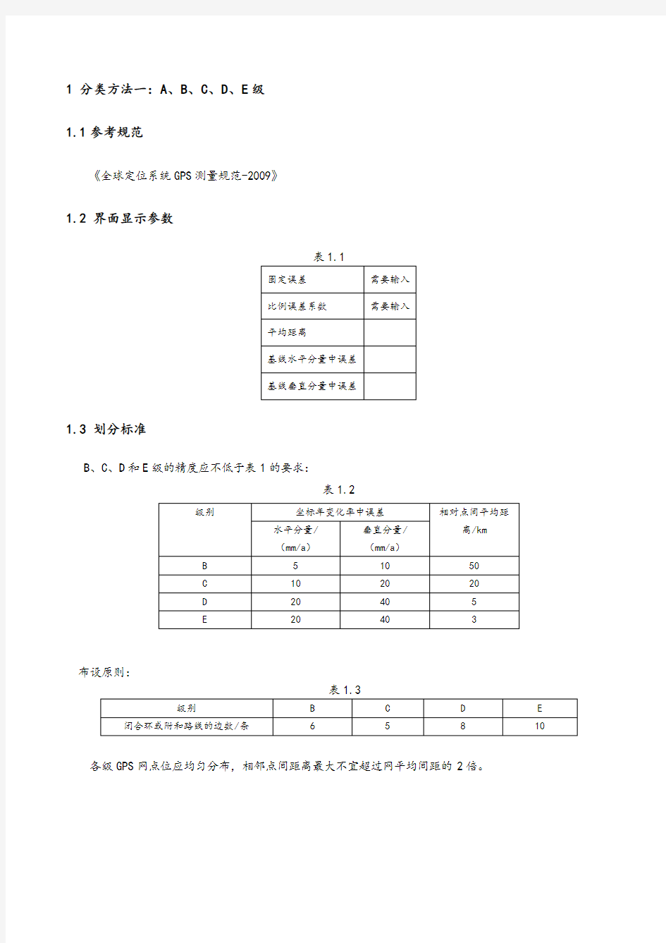 GPS控制系统网等级分类和要求规范