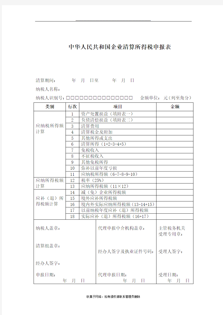 最新企业注销税务登记清算表