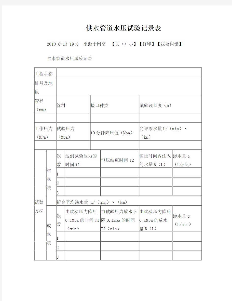 自来水试压记录表