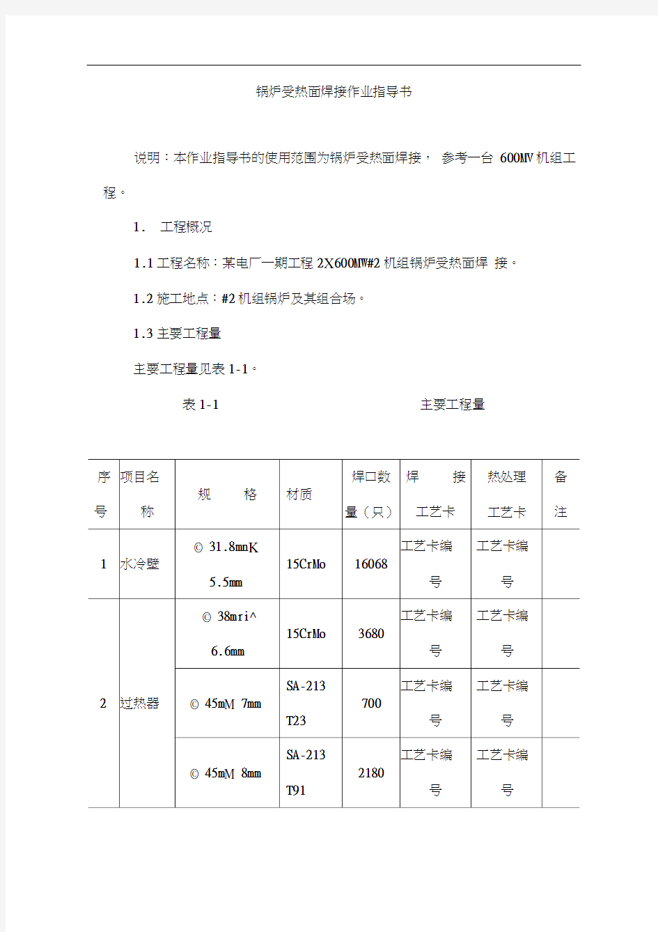 锅炉受热面焊接作业指导书