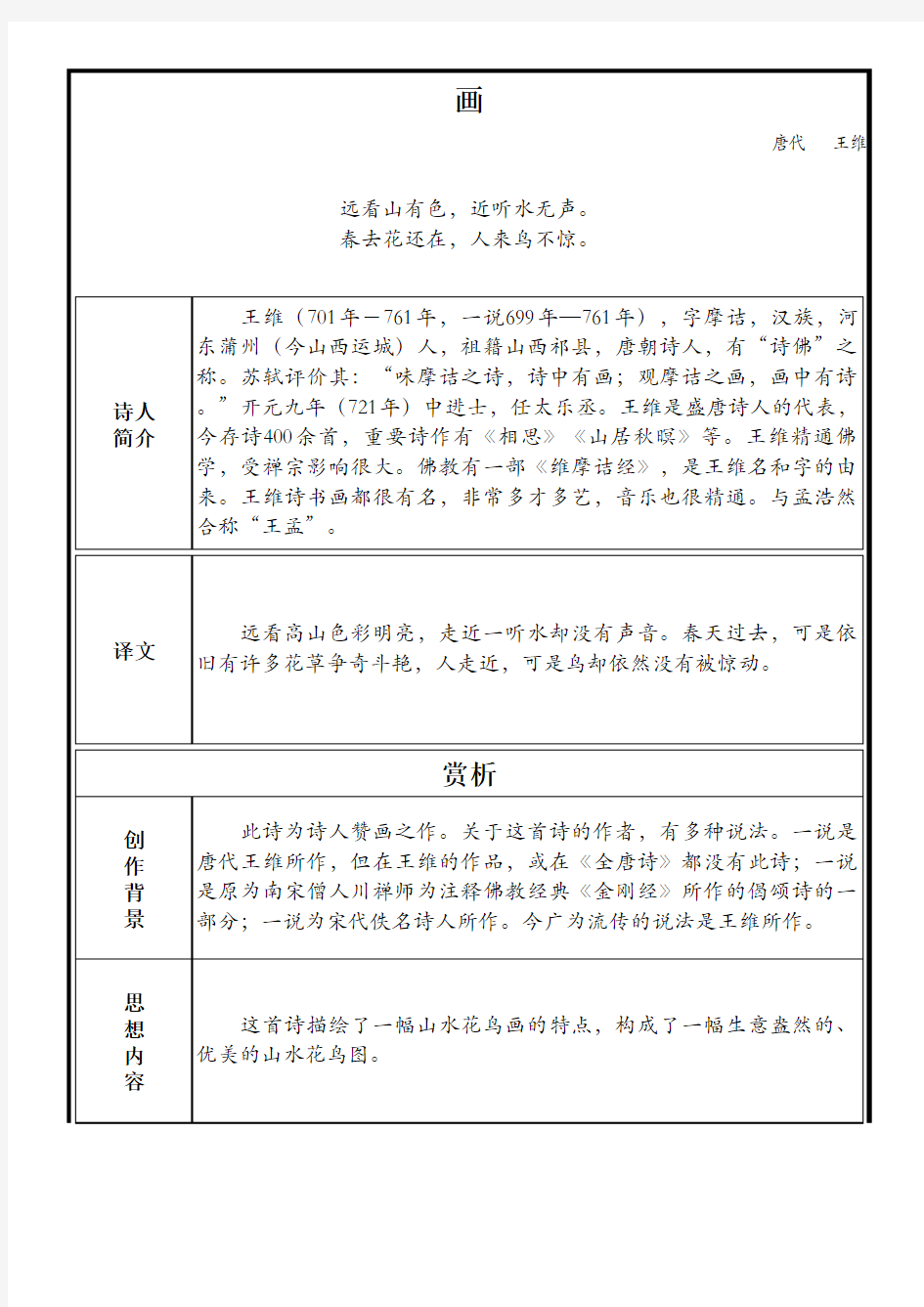 部编版小学语文古诗文《画》原文+注释+翻译+赏析+考点