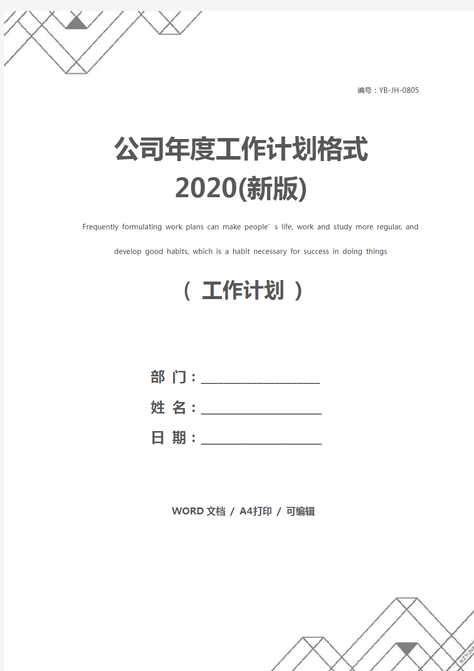 公司年度工作计划格式2020(新版)