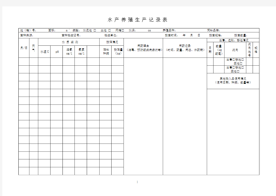 水产养殖生产记录表