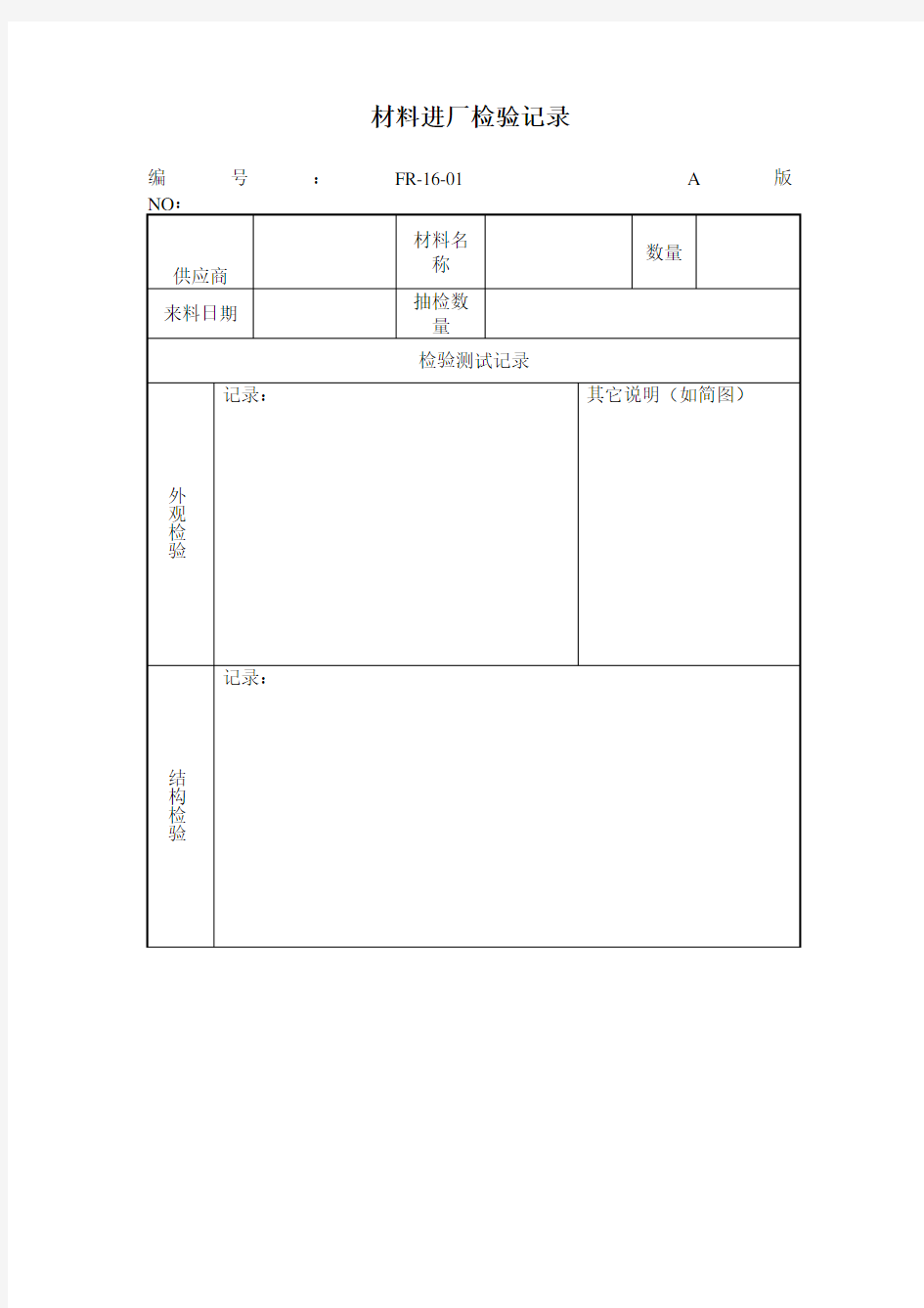 材料进厂检验记录(表格模板、doc格式)