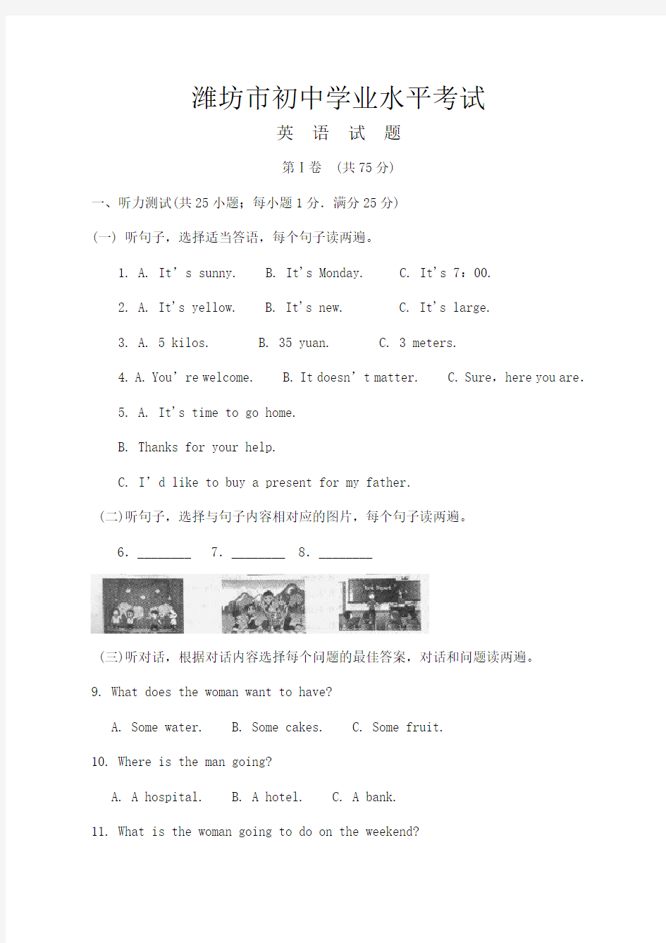 山东省潍坊市中考英语试题解析