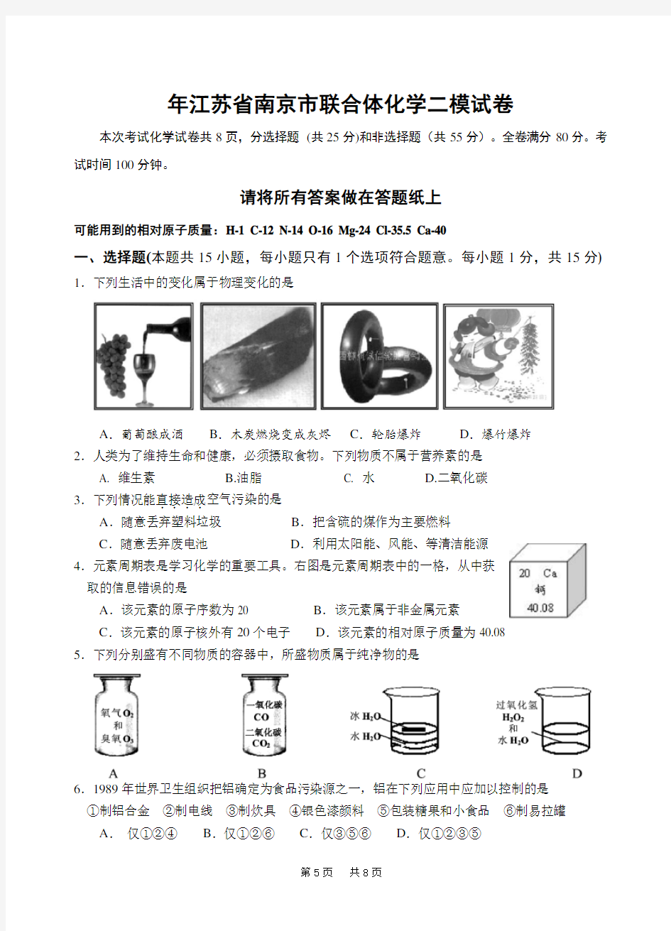 中考化学二模试卷及答案 (2)