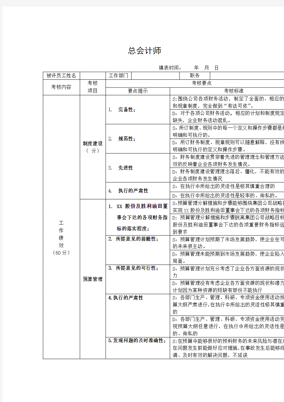 总会计师绩效考核KPI