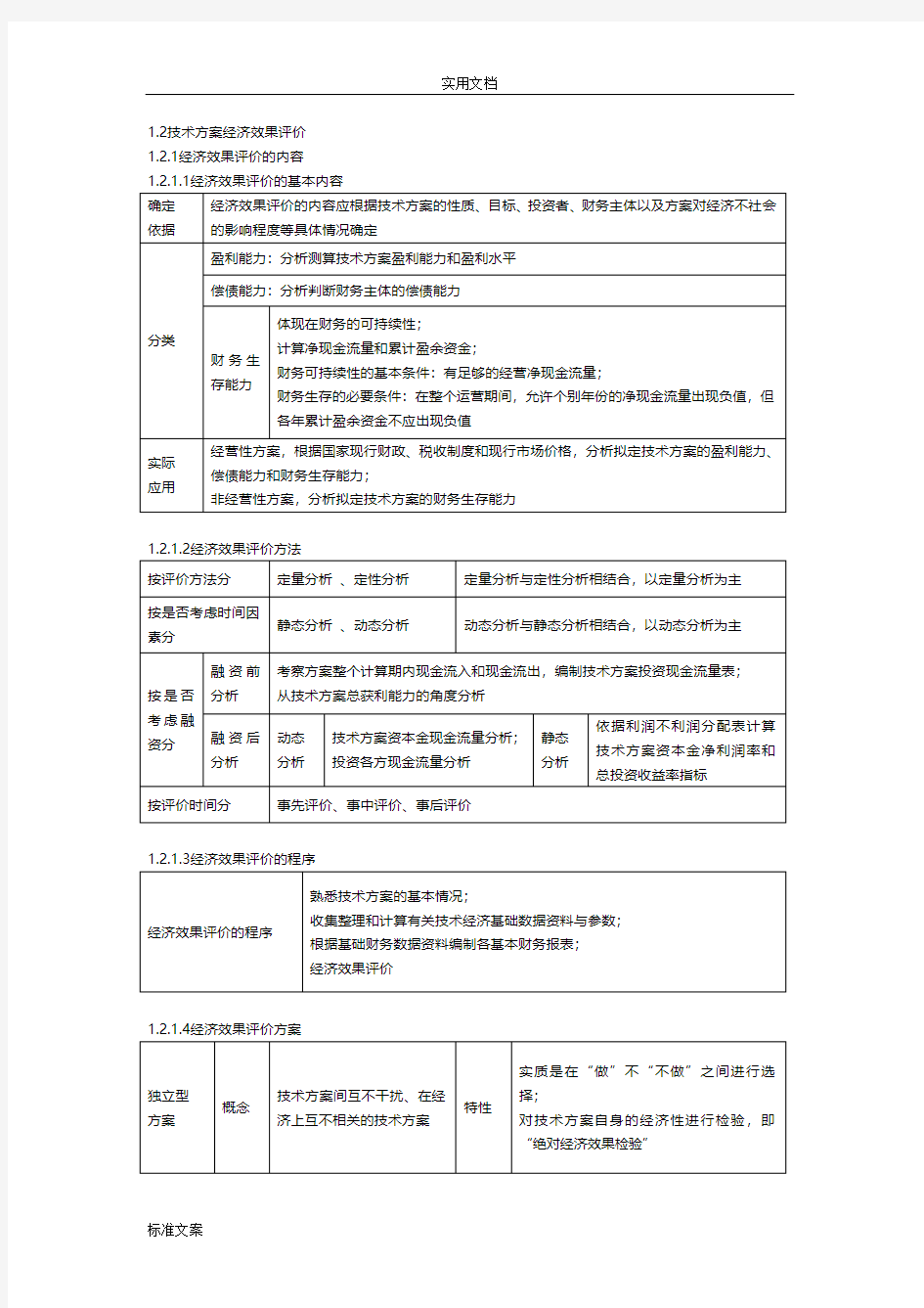 技术方案设计经济效果评价与衡量