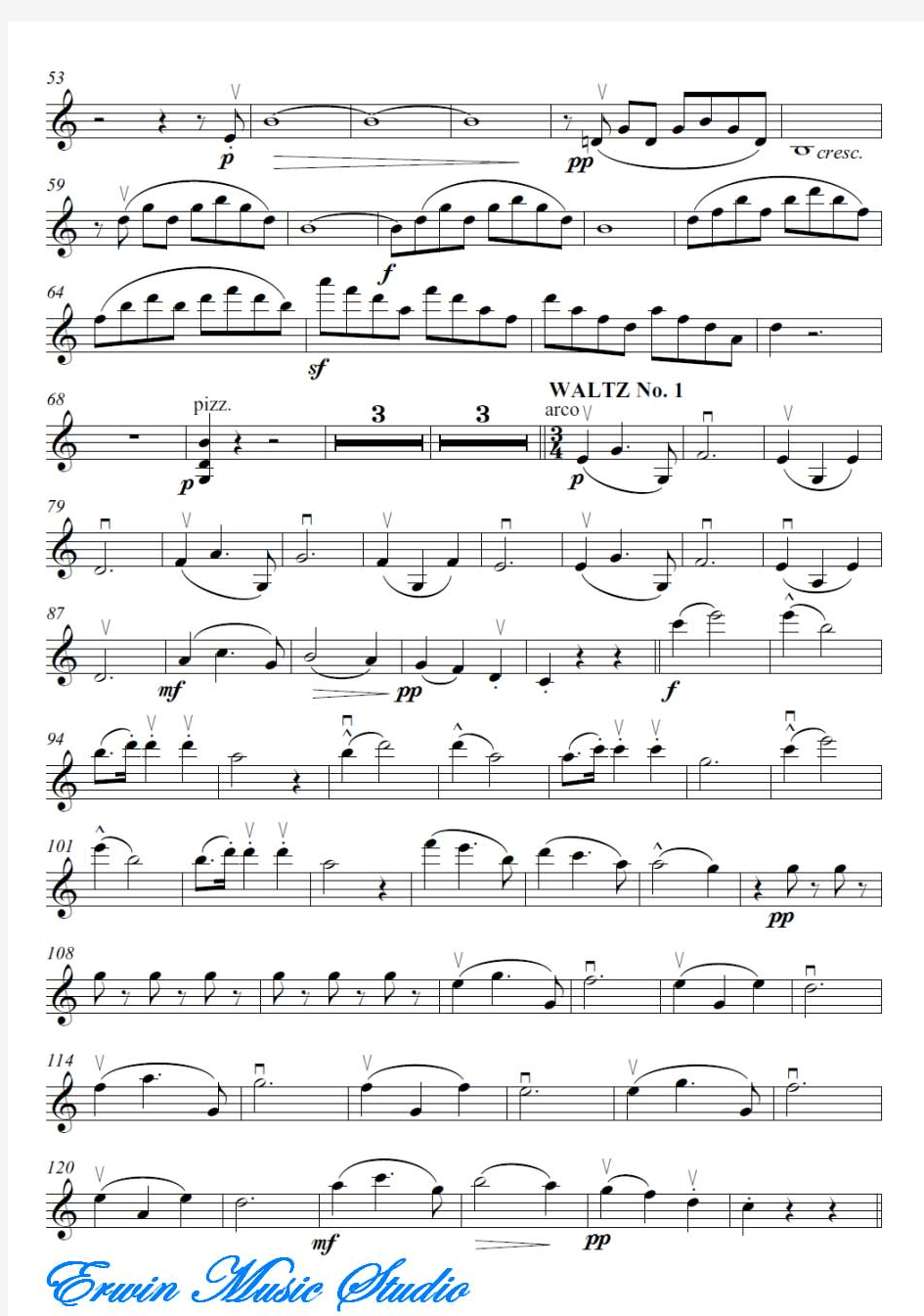 ViolinI小,约翰·施特劳斯《皇帝圆舞曲》弦乐重奏总谱 分谱