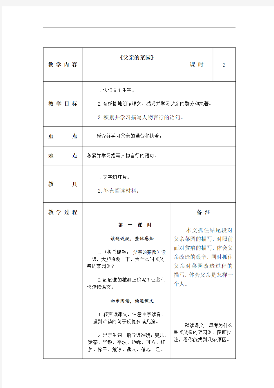 四年级下语文导学案-父亲的菜园-人教新课标