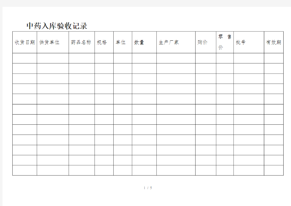 中药饮片入库验收记录