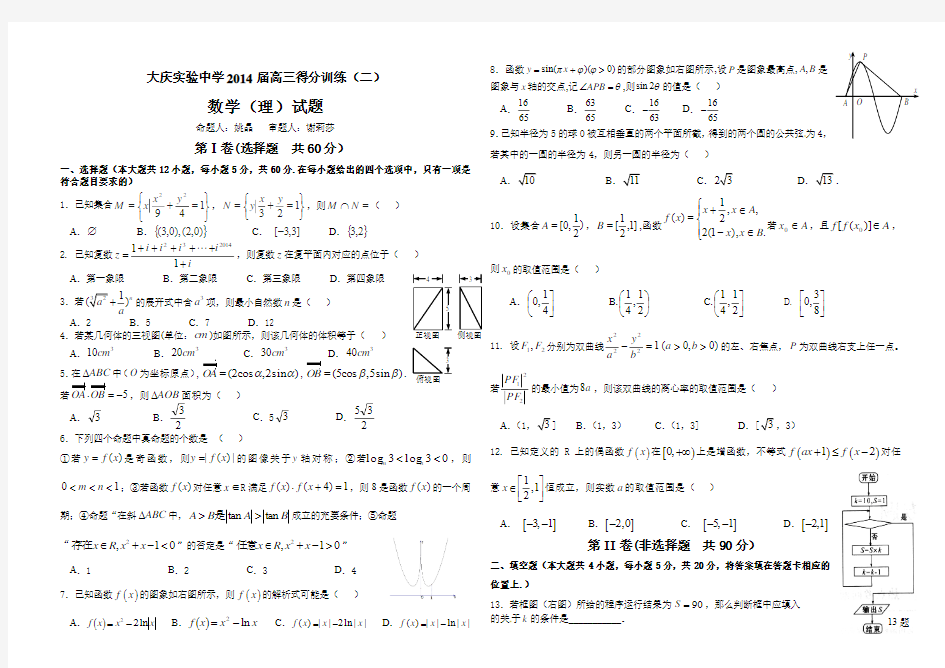 大庆实验中学2014高三数学2