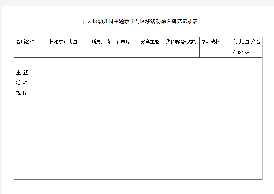 幼儿园小班“我和瓶罐玩游戏”主题教学与区域活动融合研究记录表