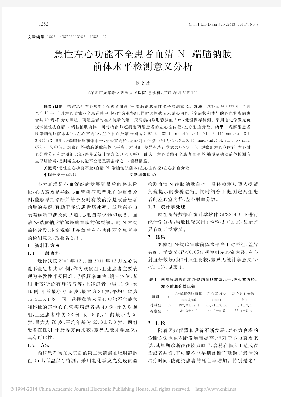 iData_急性左心功能不全患者血清N_端脑钠肽前体水平检测意义分析_徐之斌