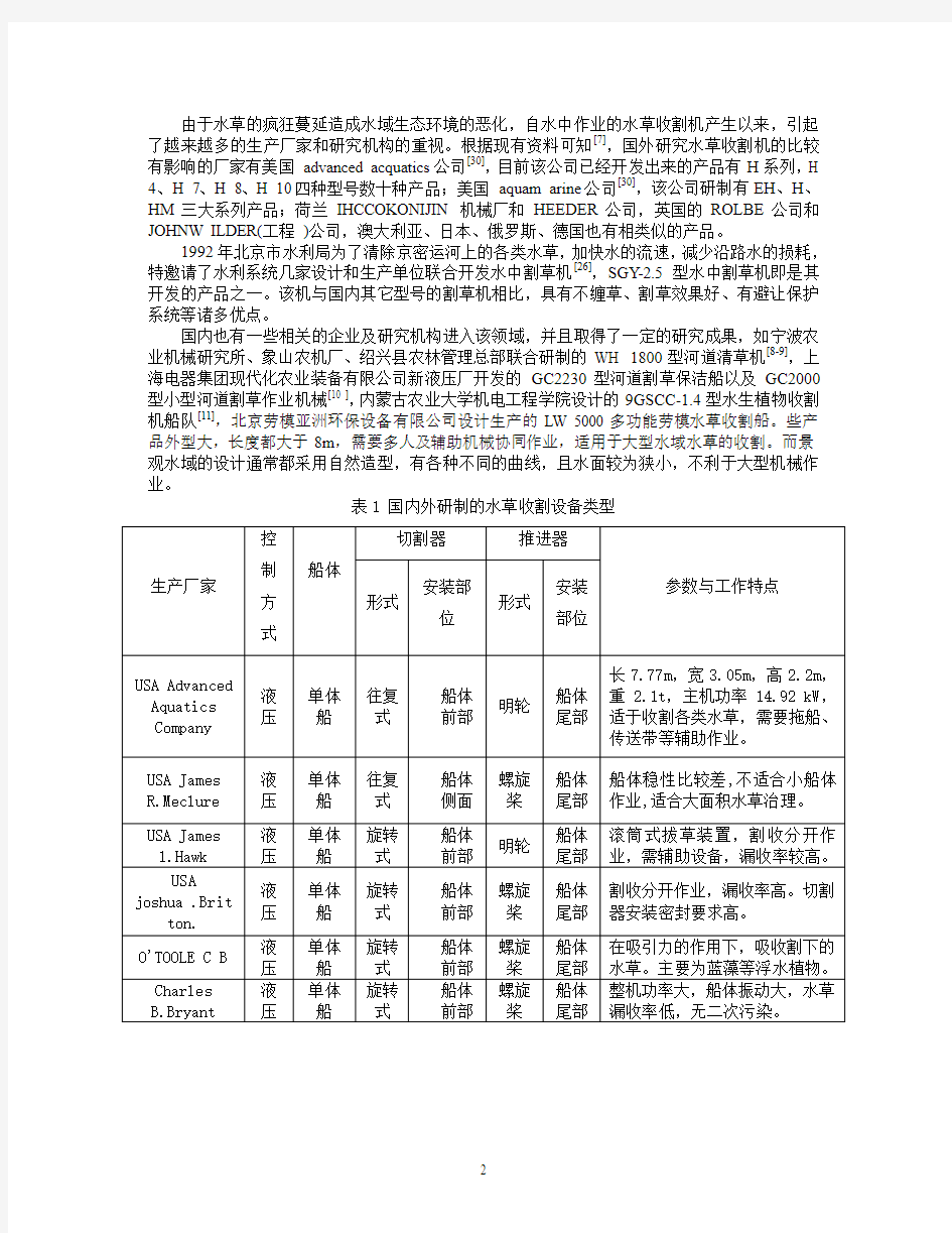 水草切割装置的研究现状与发展趋势-文献综述