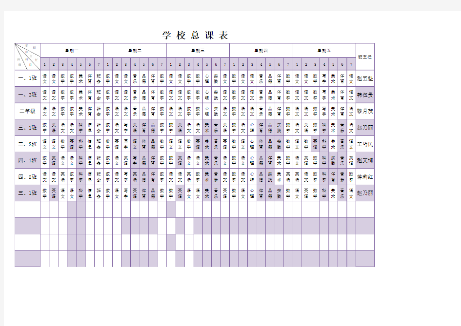 中心小学学校总课表(班级课表)模板5