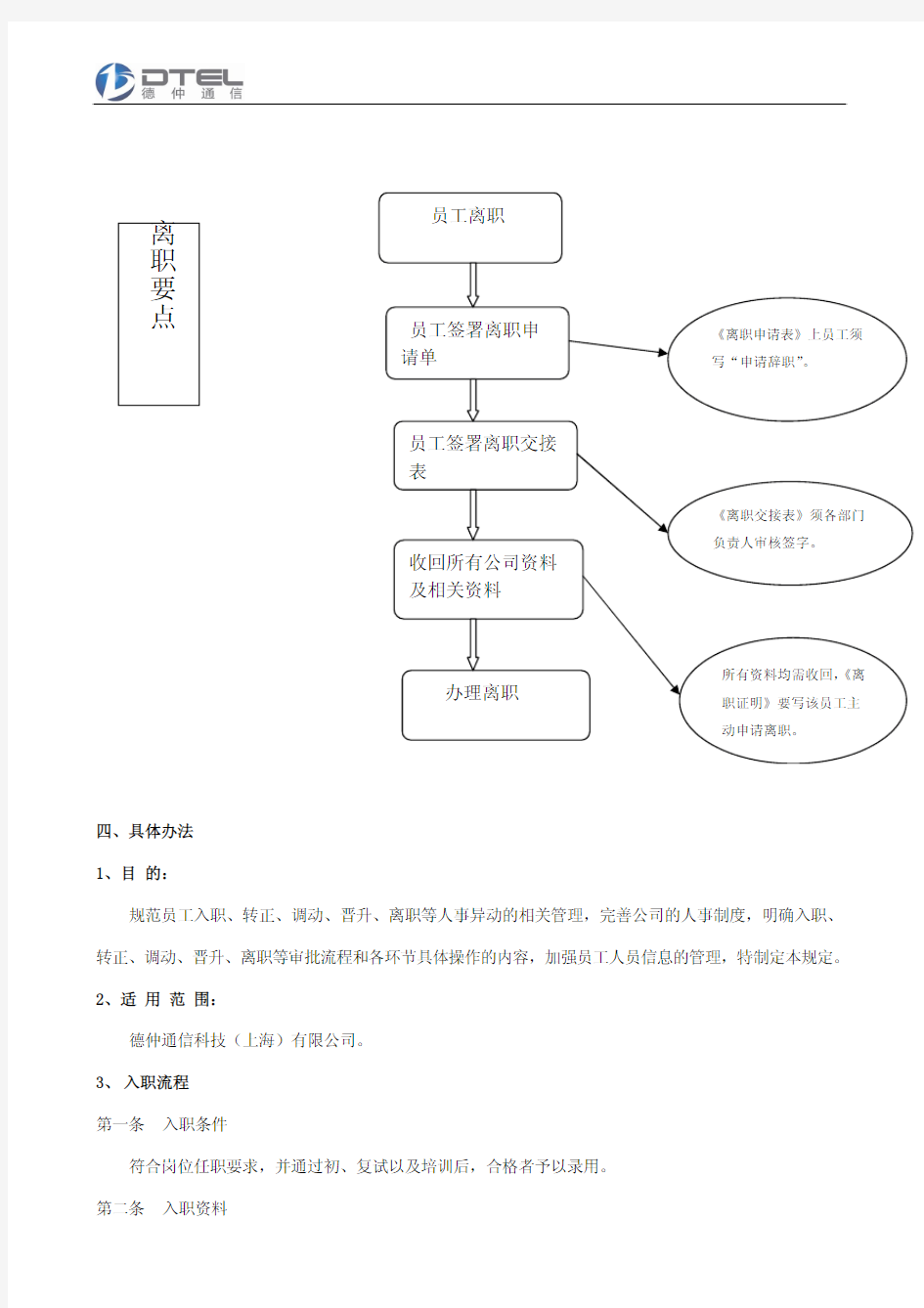 入职、转正、调动、晋升、离职规范要点