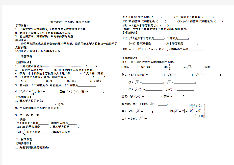 平方根、算术平方根学案