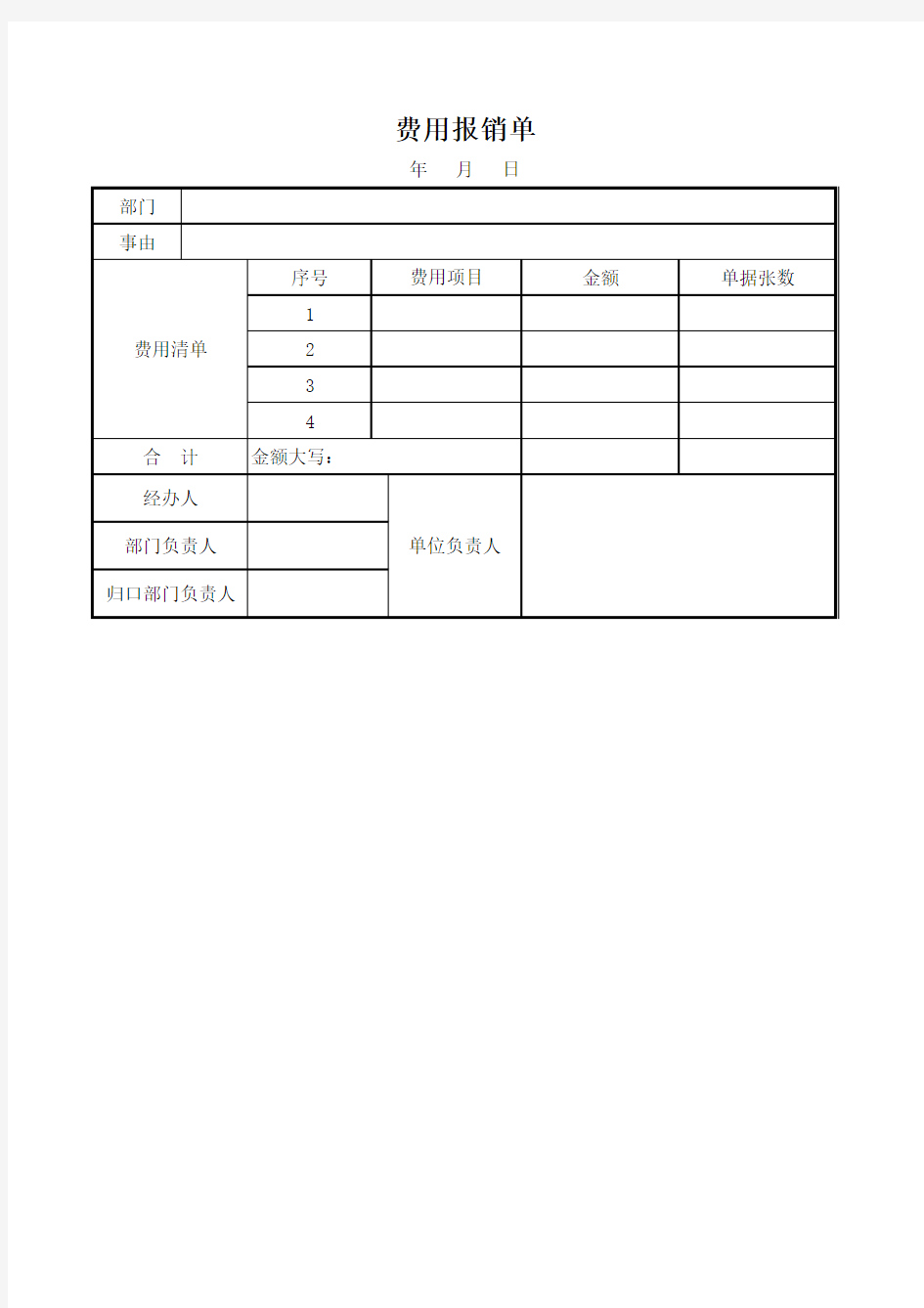 公司费用报销单标准格式excel表