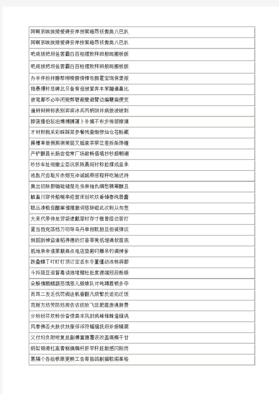 所有常用汉字大全(7000)