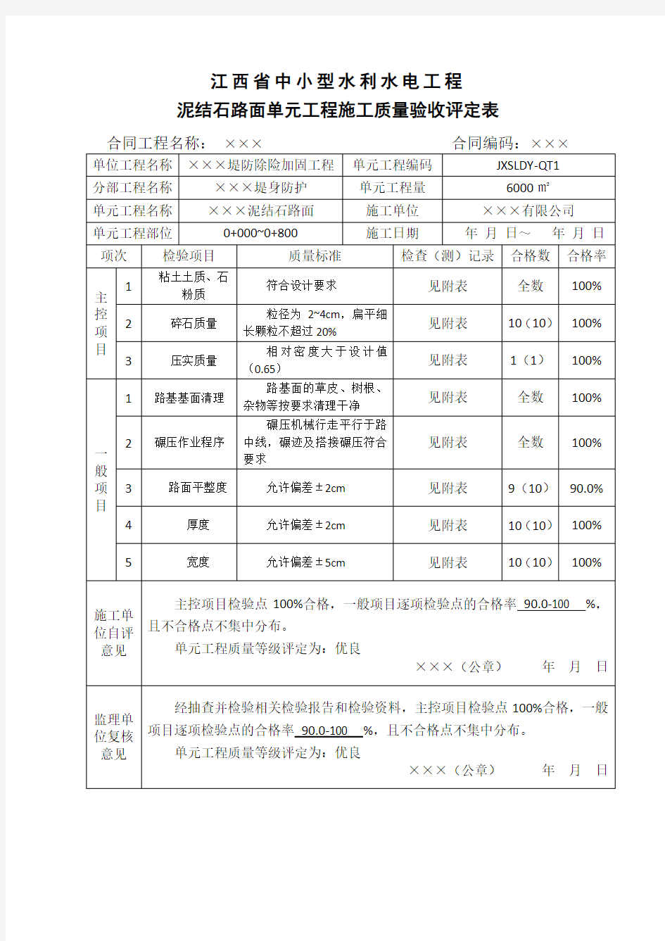 江西省中小型水利水电工程单元工程施工质量验收评定表第5册(其他工程)