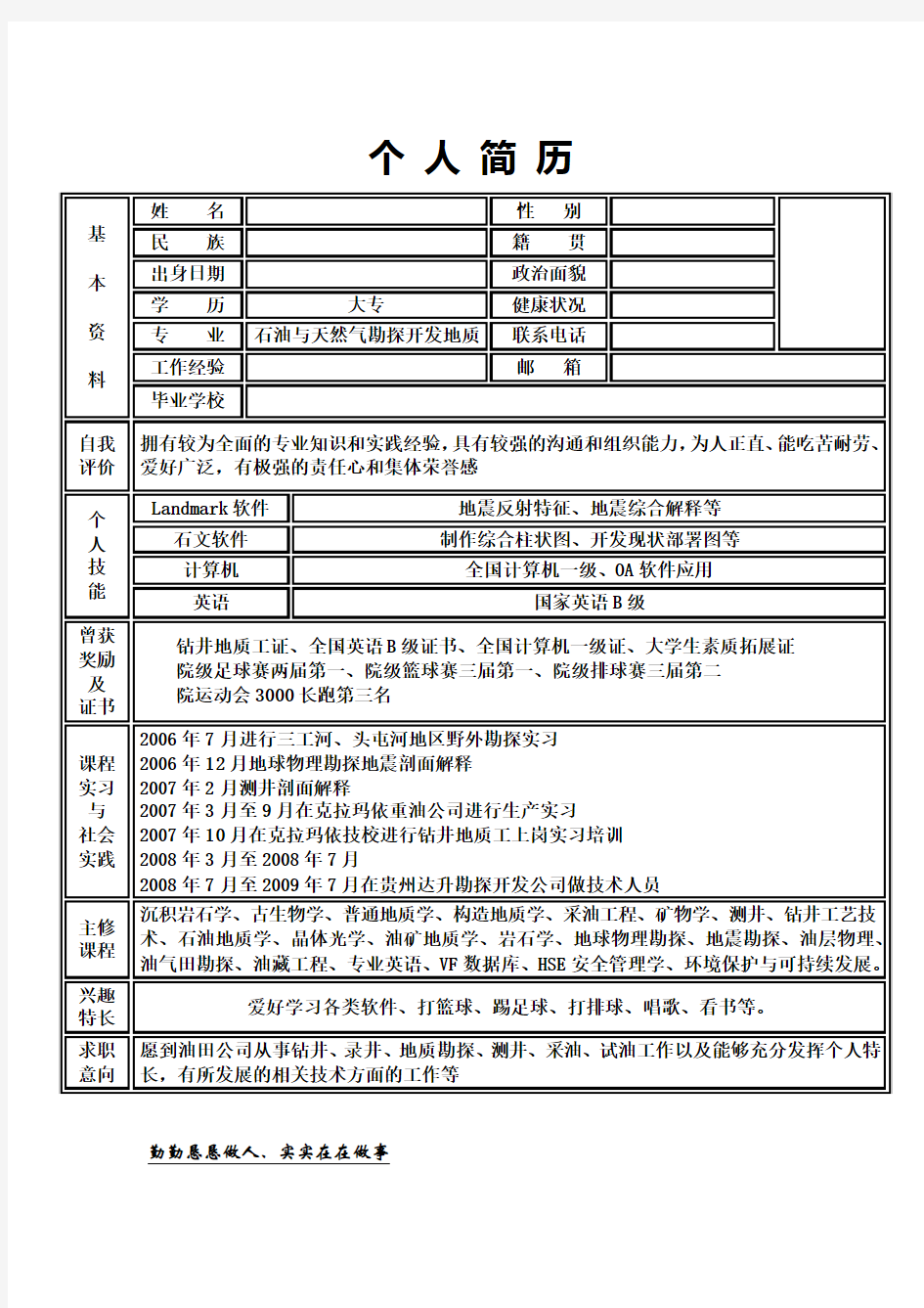 个人简历及推荐信